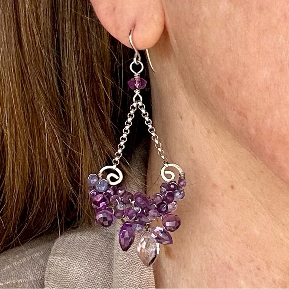 Sterling Silver Handcrafted Amethyst and Iolite Earrings